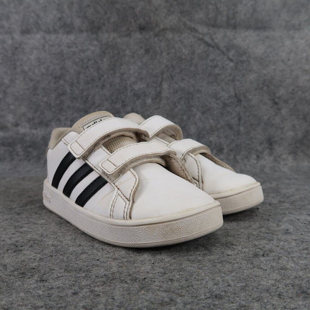 Adidas Shoe Kids 9 Sneaker Grand Court Lifestyle Double Strap White Black Casual